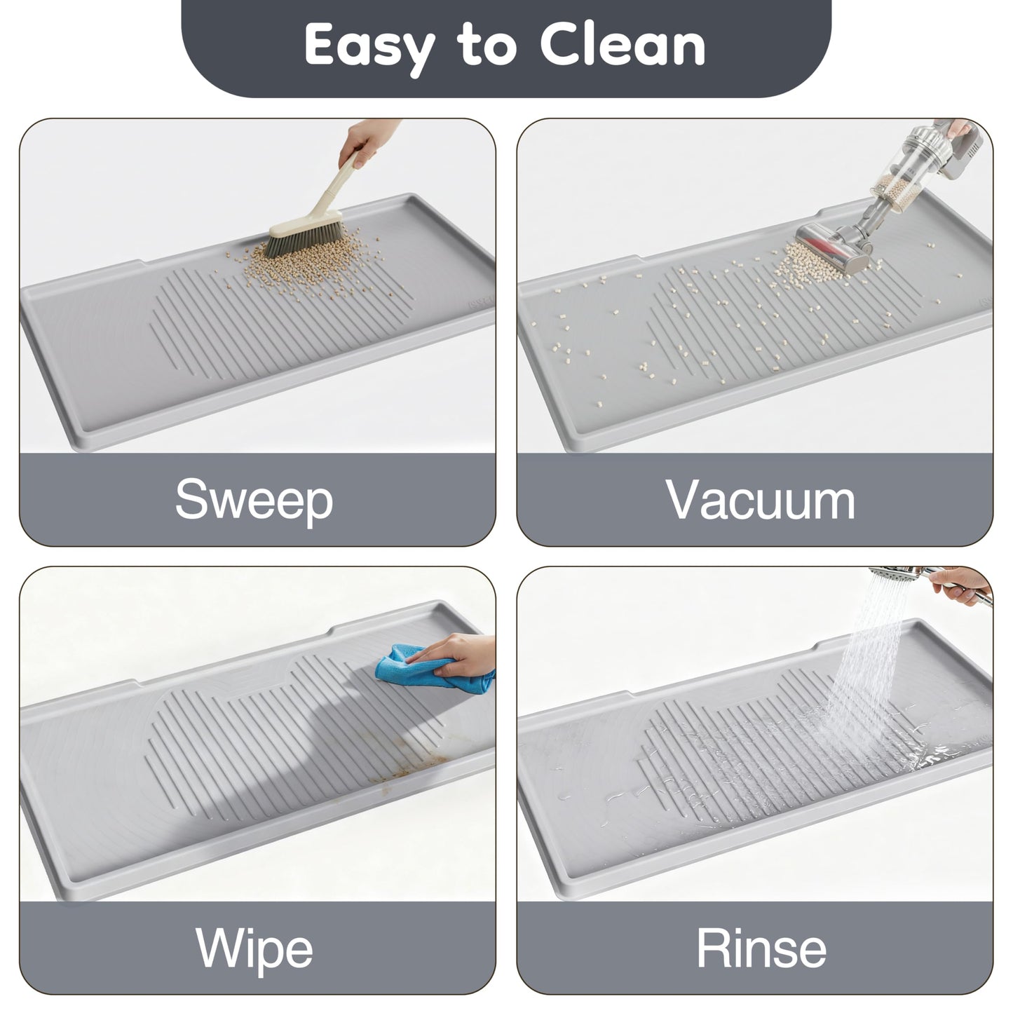 ISSEVE Cat Litter Mat 54" x 27.5" XXL, Extra Large Silicone Mat for Litter Box, 1.38" Raised Edge Urine Proof Litter Trapping Mat Pad for Scatter Control, Soft on Kitty Paws, Protect Floor (Grey)