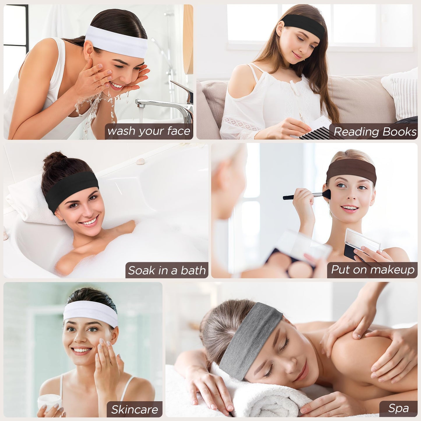 Ztomine Headbands for Women, 8pcs Stretchy Non Slip Soft Cotton Cloth Hair Bands for Sports, Workout, Yoga and Running