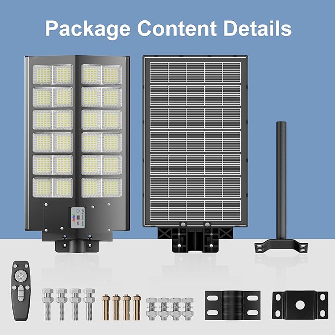 9000W Solar Street Light,Solar Street Lights Outdoor 120000LM, Commercial Parking Lot Light 7000K,Flood Outdoor Lights IP66 Waterproof with Motion Sensor, 3-Year Warranty