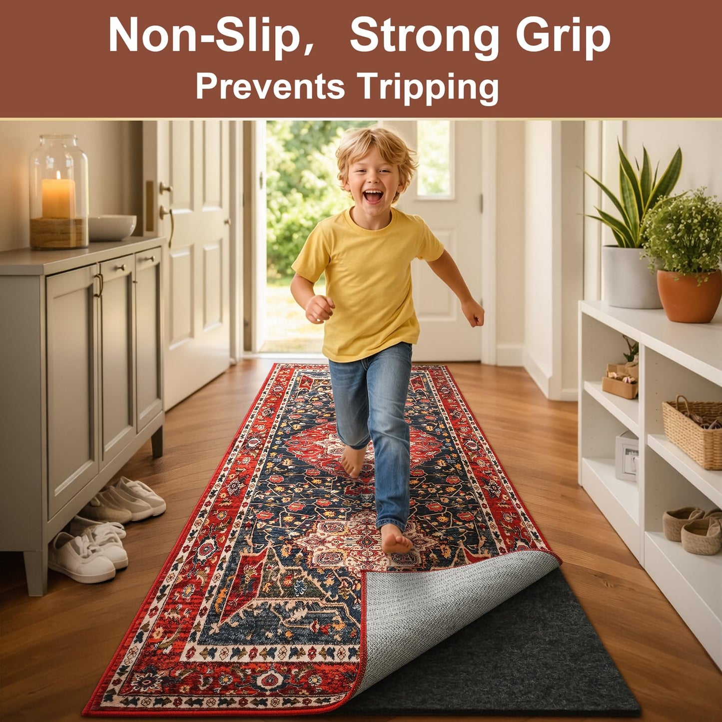 YJ.GWL 3x5 Feet Non Slip Rug Pad 1/4 inch Thick Felt and Silicone Backing, Dual Surface Cushion Rug Gripper for Hardwood Floors, Carpet Liner Keep Rugs in Place, Anti Skid Mat for Under Area Rug