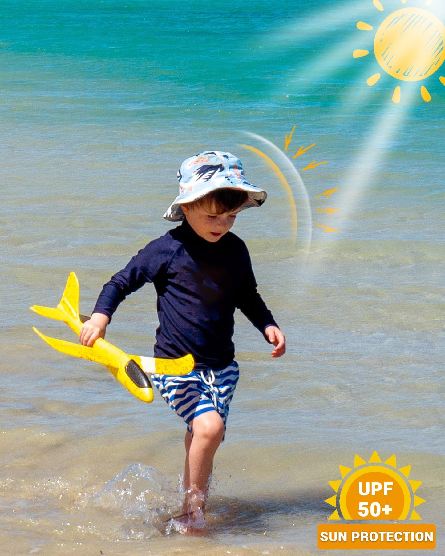 Poekuao UPF 50+ Rash Guard for Boys Swim Shirt Long Sleeve Rashguard Youth SPF Fishing Quick Dry Shirt Blue