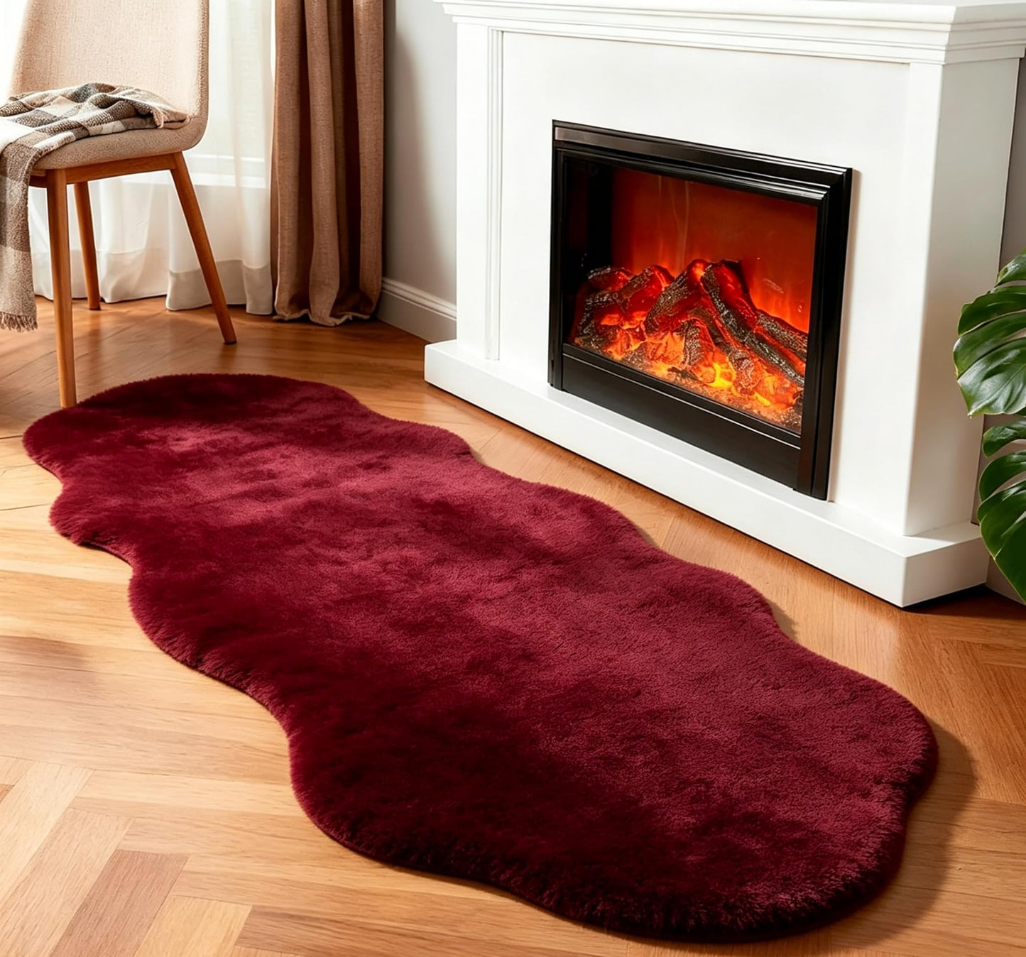 PEIDER-X for Bedside Hallway Nursery – 2x6 Faux Sheepskin Long Rug, Fluffy Shaggy Area Rug, 18mm Thick Pile 1100GSM Microfiber, Washable Non-Slip TPE Backing, Furry Carpet for Dorm Crib, Burgundy
