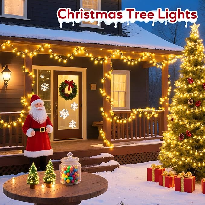 Hishine Outdoor Christmas Lights 49FT 1000LED, String Lights Indoor 8 Modes Waterproof Plug in Christmas Tree Light for Holiday, Warm White