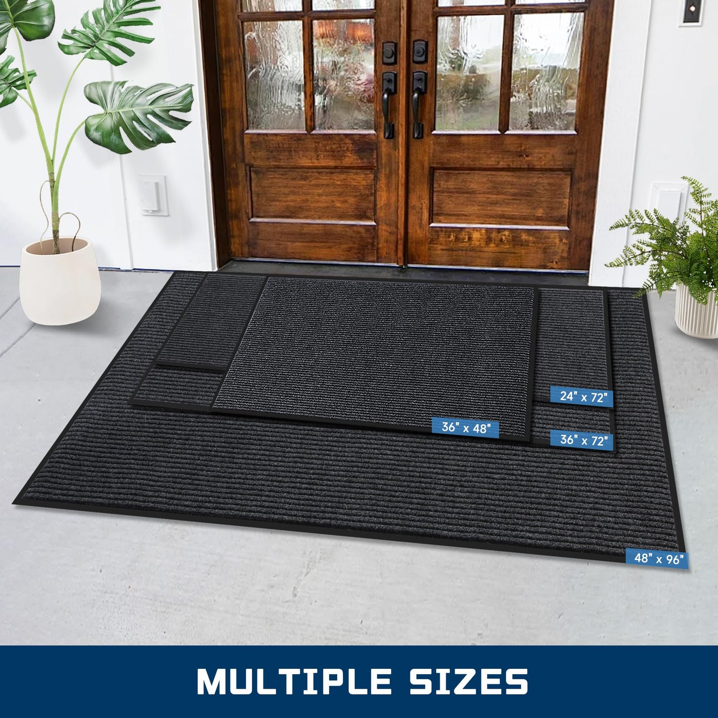 Large Indoor Outdoor Door Mat, 2' x 6' Heavy Duty Commercial Floor Mat Inside Outside Entrance, Rubber Border Doormats for Entryway, High Traffic Area, Waterproof, Low-Profile, Easy to Clean