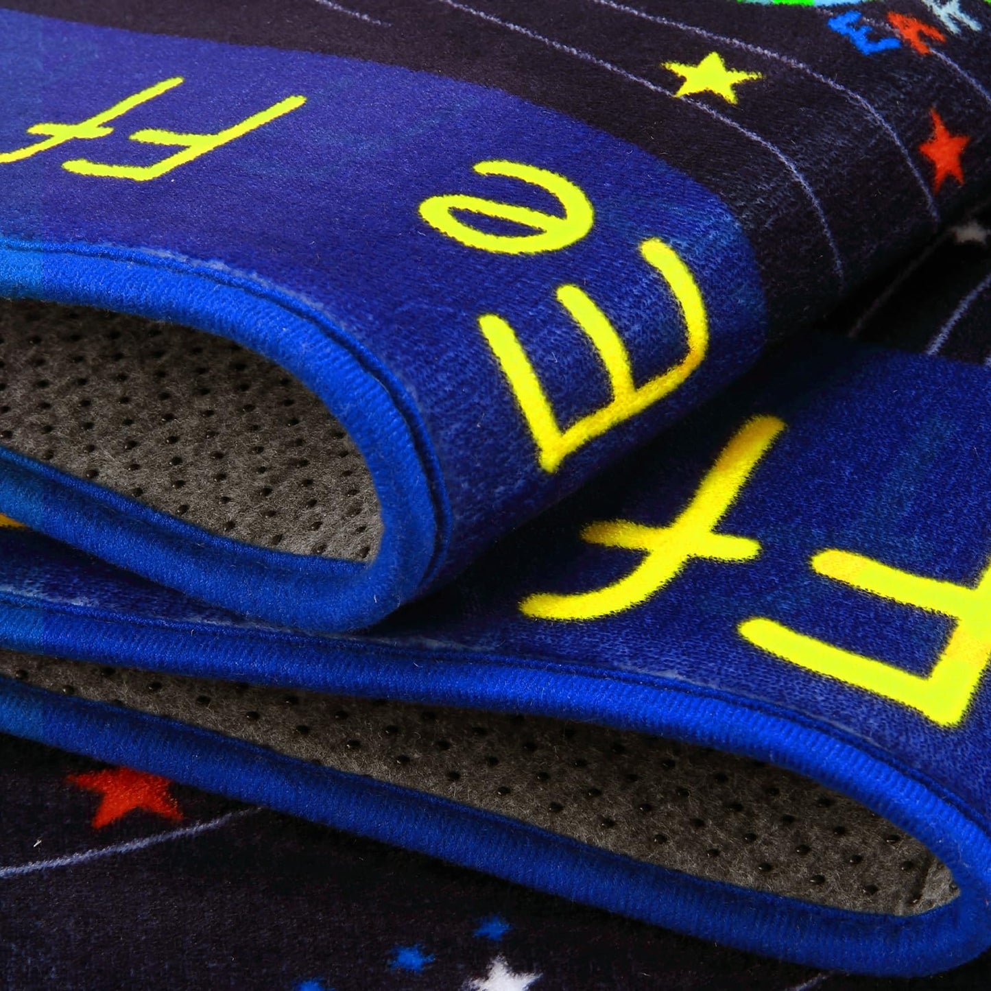 LUXLOOM 3x5 Outer Space Rug Kids Playroom Rug Solar System ABC Alphabet Educational Floor Mat Non Slip Backing Planet Carpet Ultra Soft Low Pile Area Rug for Bedroom Classroom Nursery Playroom Blue