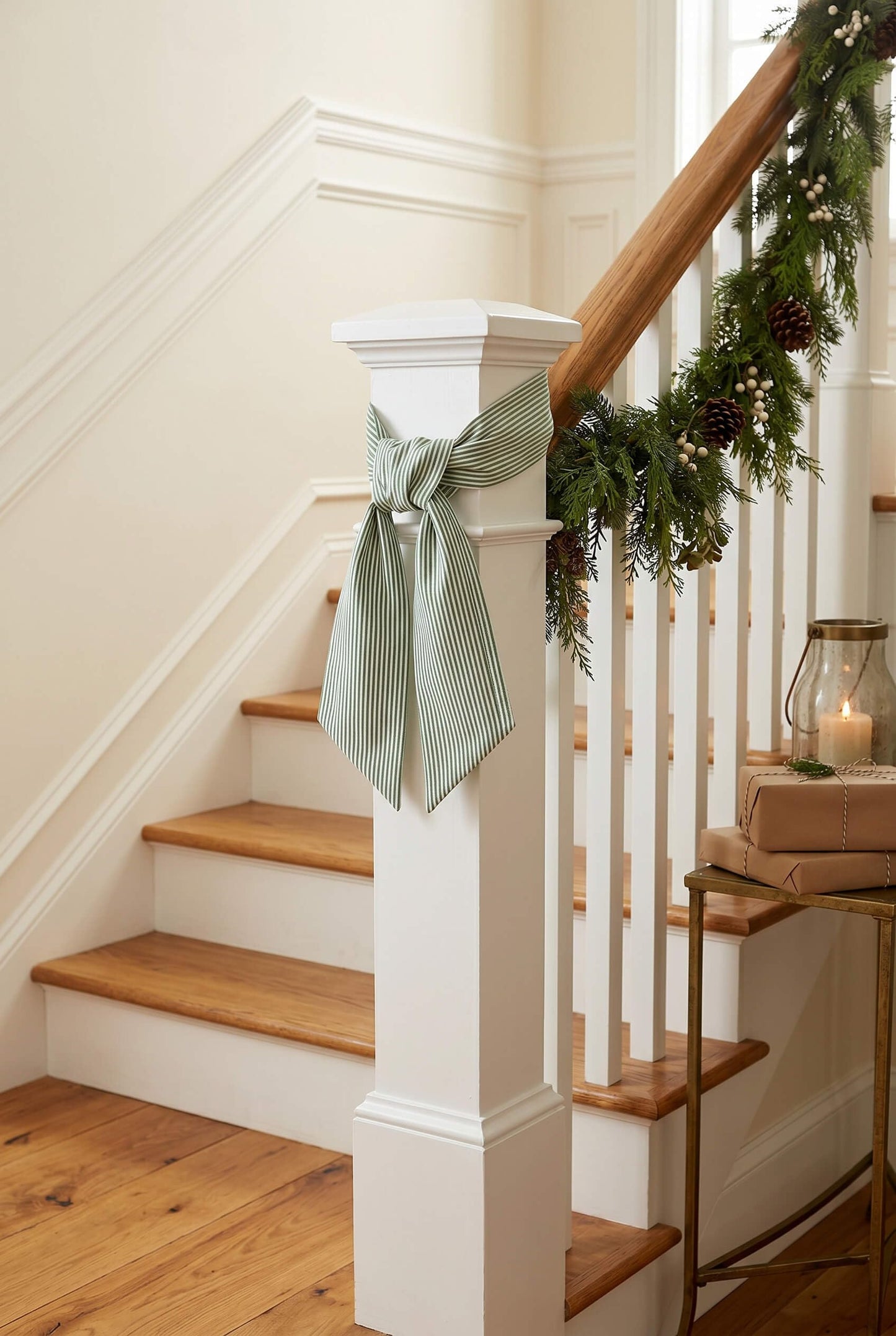 Kutyndrix Green and White Striped Wreath Sash 2 Pack for Front Door, 5.12" x 54.33" Each Spring St Patricks Easter Door Ribbon Decorations Set