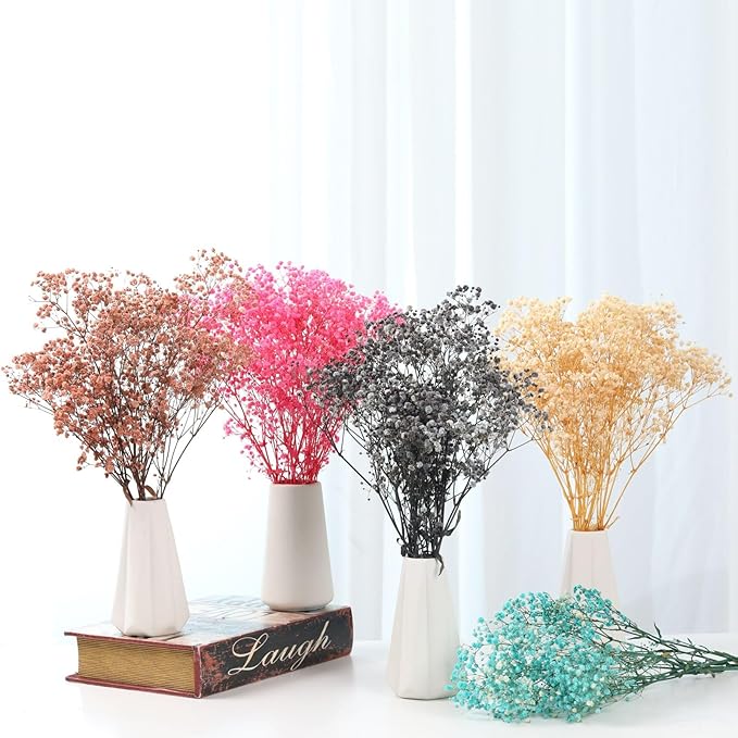Babys Breath Dried Flowers Bouquet-17'' 4500+ Ivory Dry Flowers, Natural Gypsophila Branches for Wedding, Home Table Vase Decor, DIY Wreath Floral, Fall Thanksgiving Autumn Decoration (Brown, 5oz)