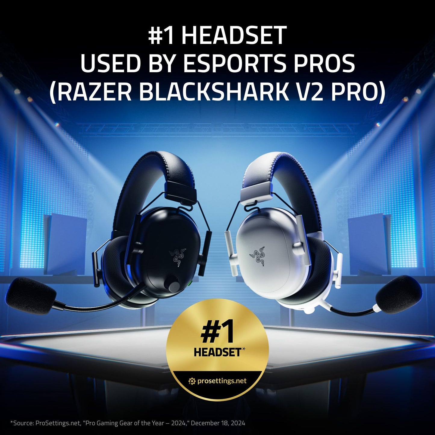 Razer BlackShark V2 Pro Wireless PlayStation Gaming Headset: 50mm Drivers - Super Wideband Mic - Noise Isolating Earcups - For PS5, Nintendo Switch 2, PC, Mac - Bluetooth, USB-C - 70hr Battery – Black