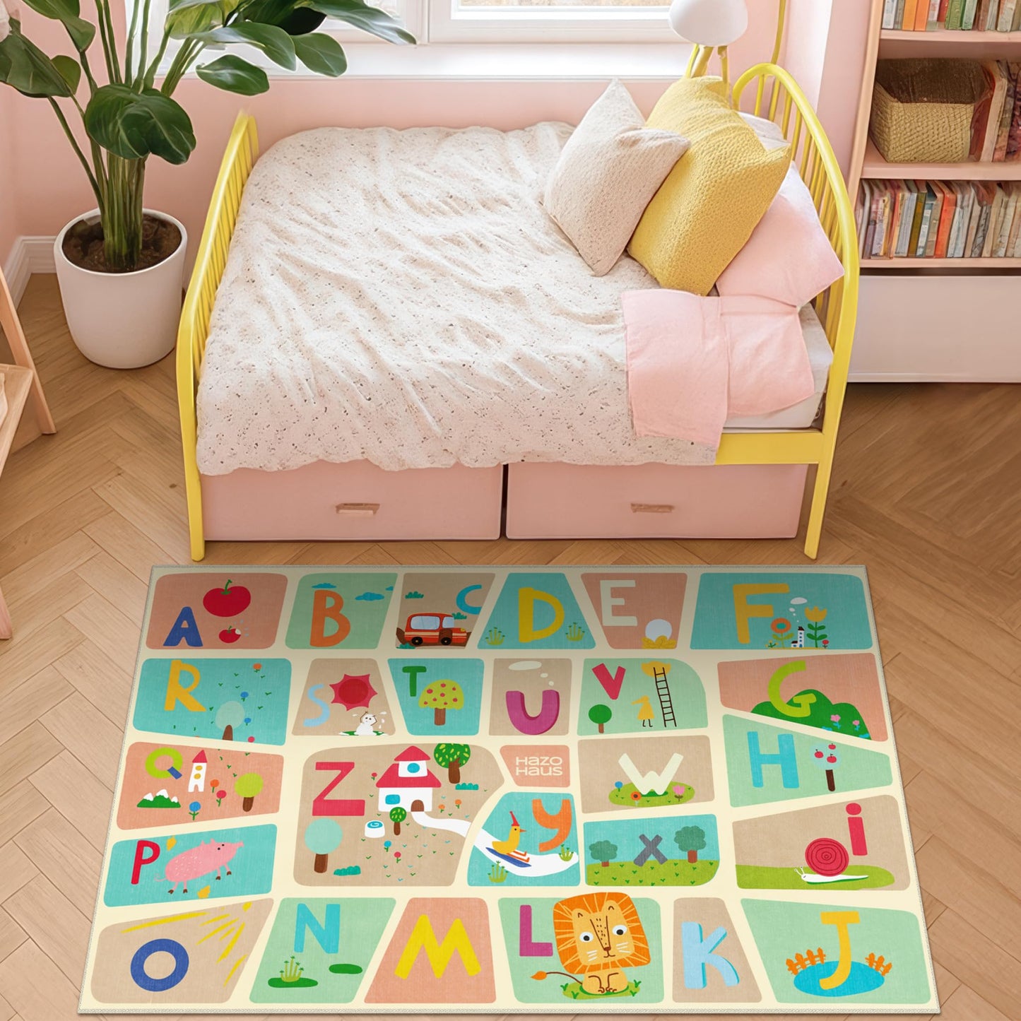 3x5 Alphabet Rug for Kids - Soft ABC Play Mat for Toddlers, Baby Learning, Preschool Educational Nursery Rug for Crawling, Reading Nook or Small Playroom – Cute Pastel Beige and Blue Letters Décor