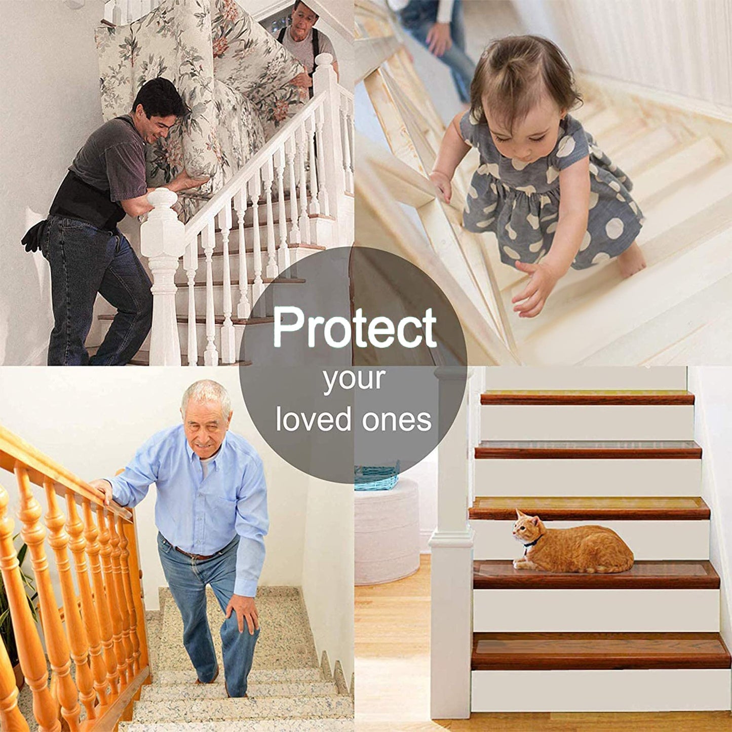 Qingbei Rina Bullnose Carpet Stair Treads Non-Slip for Wooden Steps,13PCS/8.7 * 26inch Indoor Stair Carpet Runner,Cover,Mat for Dogs Baby Pets,Comfort Semi Circular(Black Grey)