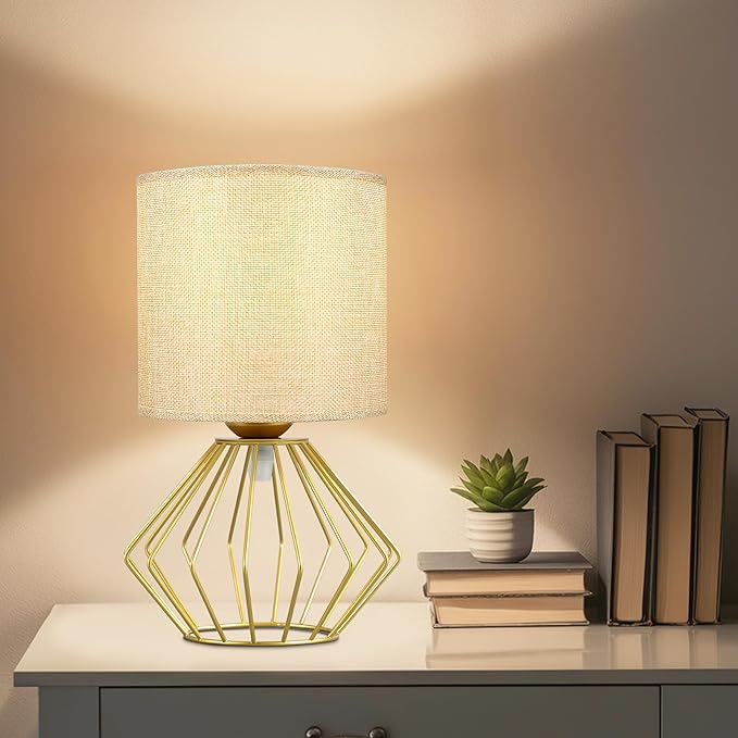 Hamilyeah Gold Table Lamps Set of 2, Modern Bedside Lamps with Fabric Shade, Simple Table Lamps for Bedroom, Living Room, Office, Desk Lamp for Night Stand