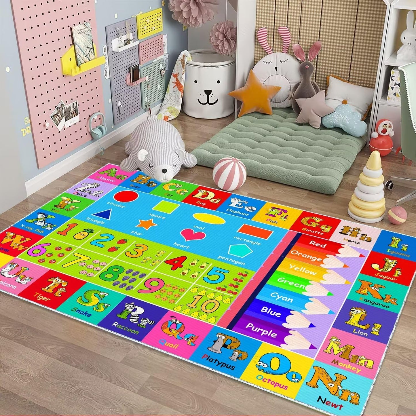 MLLgYq Kids Alphabet Play Game Rug - 6'x9' ABC Numbers and Shapes Educational Learning Toddler Carpet - Kids Room Playroom Classroom Kindergarten Activity Fun Soft Non-Slip Mat