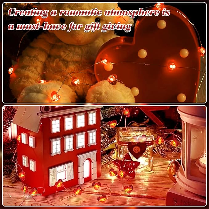 pozzolanas LED Heart Fairy Lights Battery Operated, 50 LED 17FT Copper Wire Mini String Lights Waterproof Starry Lights for Bedroom,Halloween,Christmas,Parties Wedding Decoration (Red, 1 Pack)