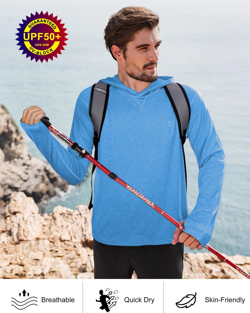 Long Sleeve Sun Shirts for Men - UPF 50+ UV Protection Hoodie Shirt for Fishing Swim Rash Guard Beach Running Workout