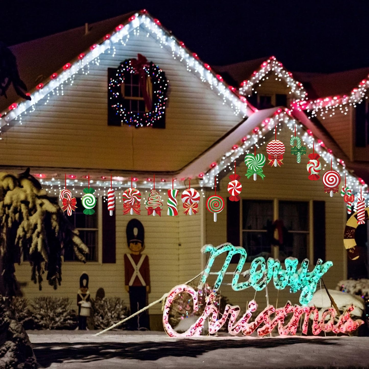 30 Pcs Christmas Decorations Outdoor Christmas Hanging Ornaments Peppermint Candy Yard Signs Double Sided Lawn Decorations Peppermint Ornaments for Xmas Party Home(Vivid Style)