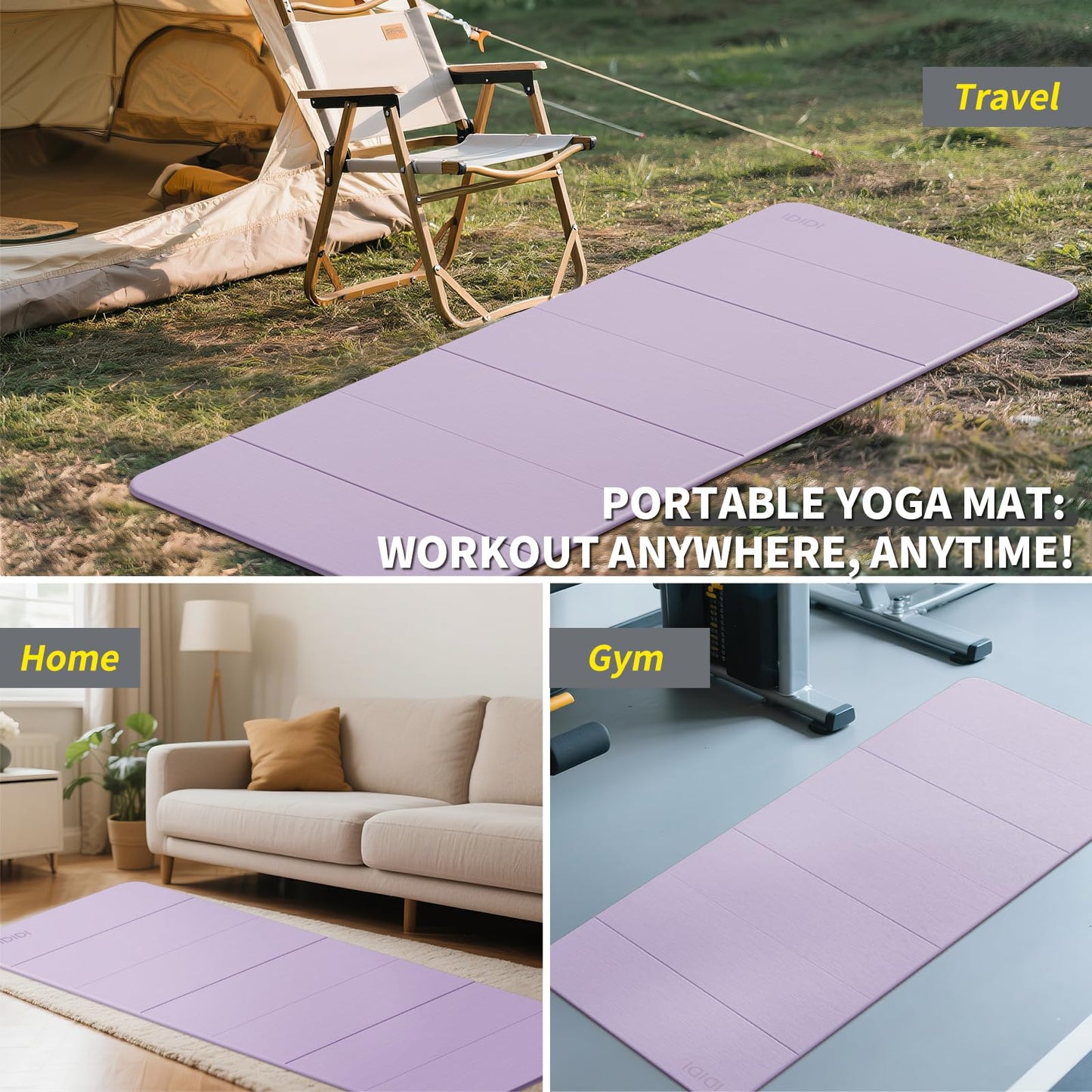 Foldable Extra Large Yoga Mat 74"×31.5", 8mm Double-Sided Non Slip Lightweight Fitness Mat for Adults & Kids, Portable for Home Studio & Travel