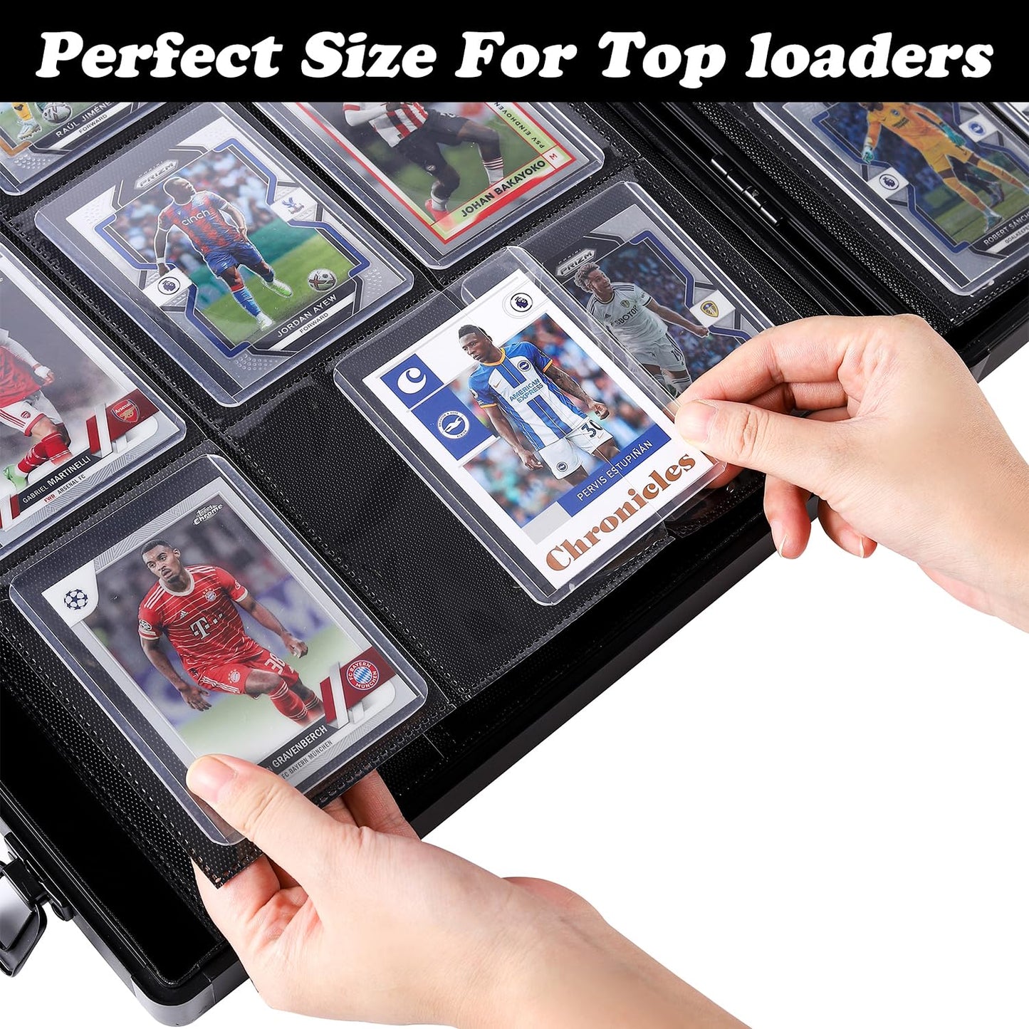 Azamou Toploader Binder for Trading Cards, Hard Cases, Holds 216 Toploaders, 9 Pocket Sleeves for 3" x 4" Cards (Gray 216-Toploaders)