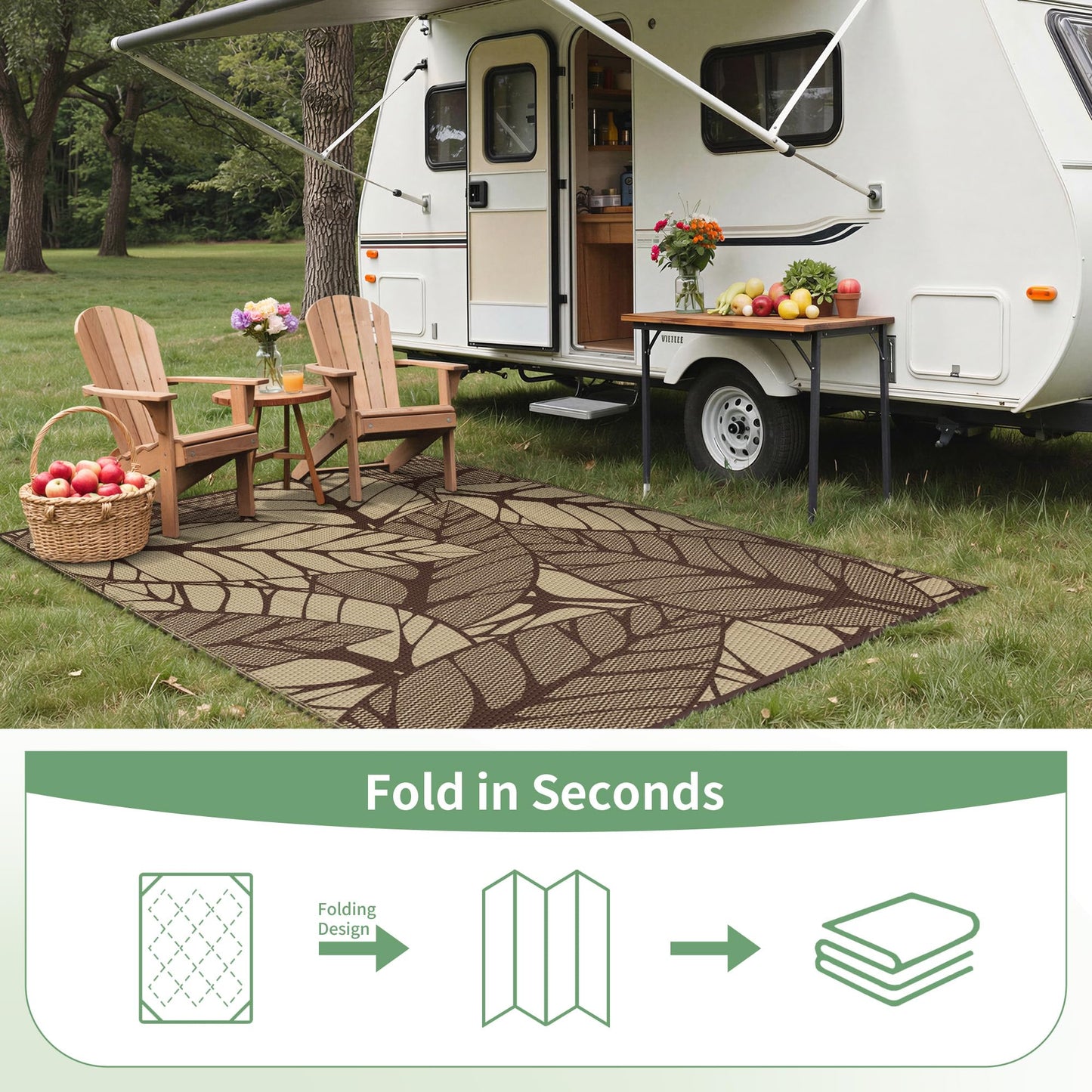 GENIMO Outdoor Rug 6' x 9' Waterproof for Patio Clearance, Reversible Plastic Straw Camping Carpet, Lightweight Mat for Rv, Camper, Deck, Porch, Picnic, Balcony, Beach,Dark Coffee & Beige
