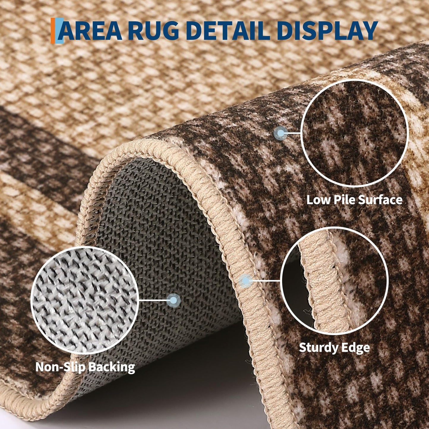Garvee 8x10 Area Rug Neutral Border Rugs for Living Room Brown Rug Washable Rugs for Bedroom Non Slip Non Shedding Floor Cover Stain Resistant Low Pile Throw Carpet for Dining Room Nursery,Brown