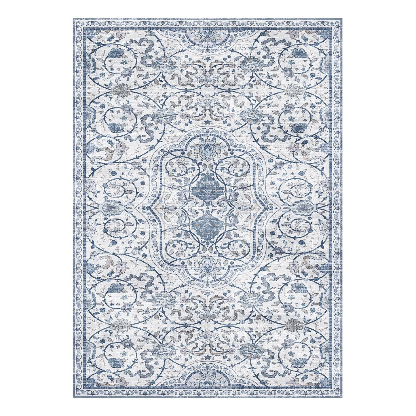 2'ร6' Blue Floral Vinyl Runner Rug, Non-Slip Floor Mat for Hallway, Kitchen, Entryway, Waterproof&Stain-Resistant Vinyl Floor Mat, Easy Clean Plastic Floor Protector for High Traffic Areas, Runners