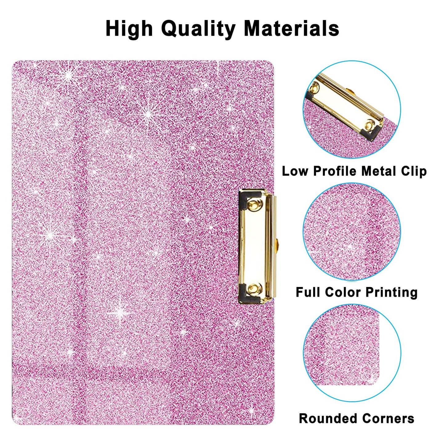 Glitter Acrylic Clipboard Horizontal, A4 Letter Standard Size, Cute Clipboards with Low Profile Clip for Drawing, Office Art Supplies - Warm Pink(9" x 12.5")