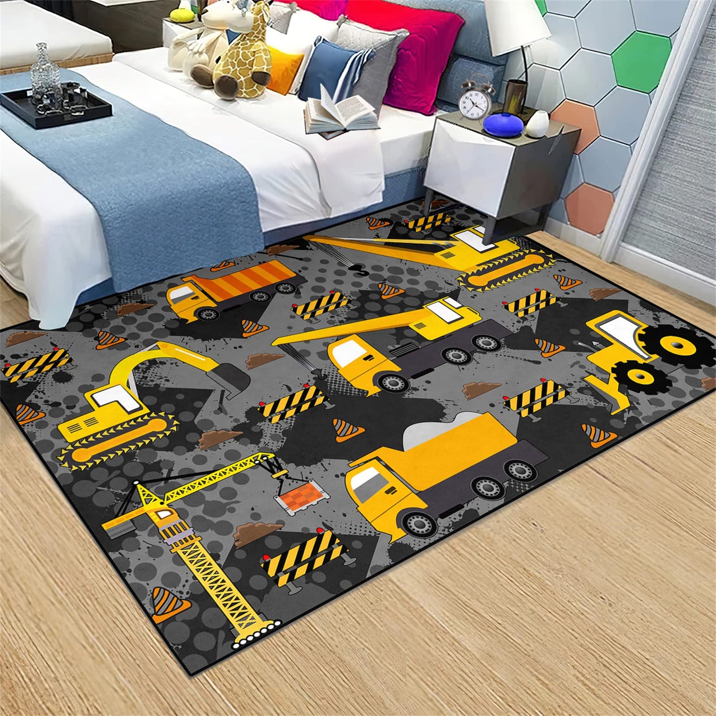 CAFCIOYG Construction Rugs for Boys Room Play Mat for Cars and Trucks PlayMat Kids Rugs for Playroom Car Carpet for Kids Room Construction Decor for Boys Room,Grey 2'5''×4'