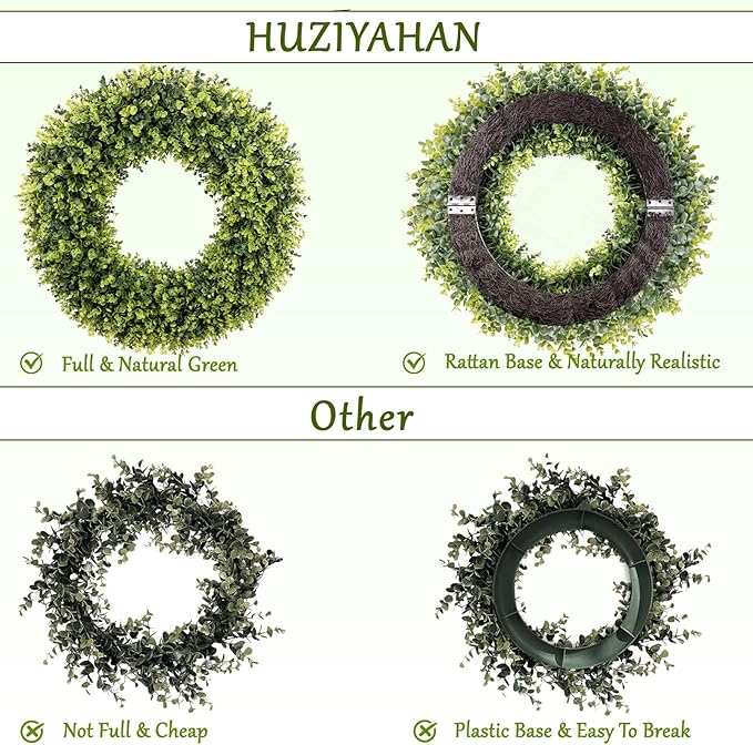32 Inch Extra Large Boxwoods Green Spring Artificial Wreath for Front Door, Year Round Spring Summer Winter Wreaths for Wall Window Porch Home Farmhouse Outdoor Outside Indoor Decorations