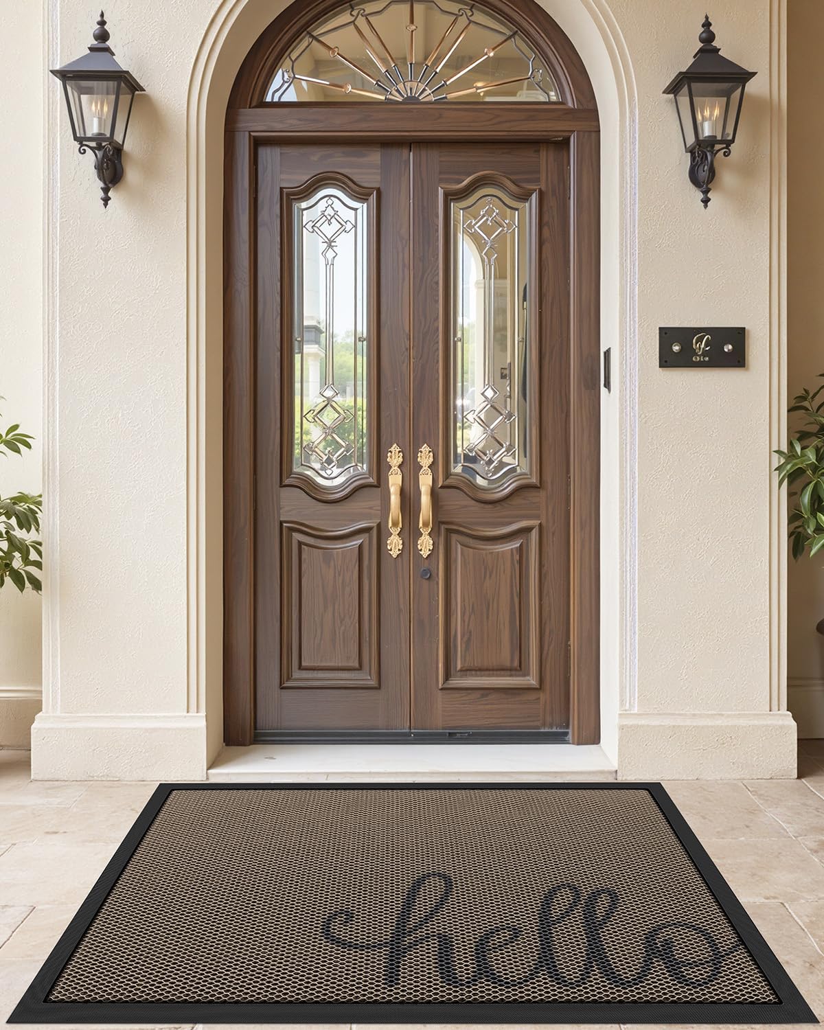 LUMI Outside Welcome Door Mat 32x47, Non Slip Durable Rubber Entrance Doormat, Low Profile Easy Clean Mats for Front Back Door Entryway Porch Garage, Hello