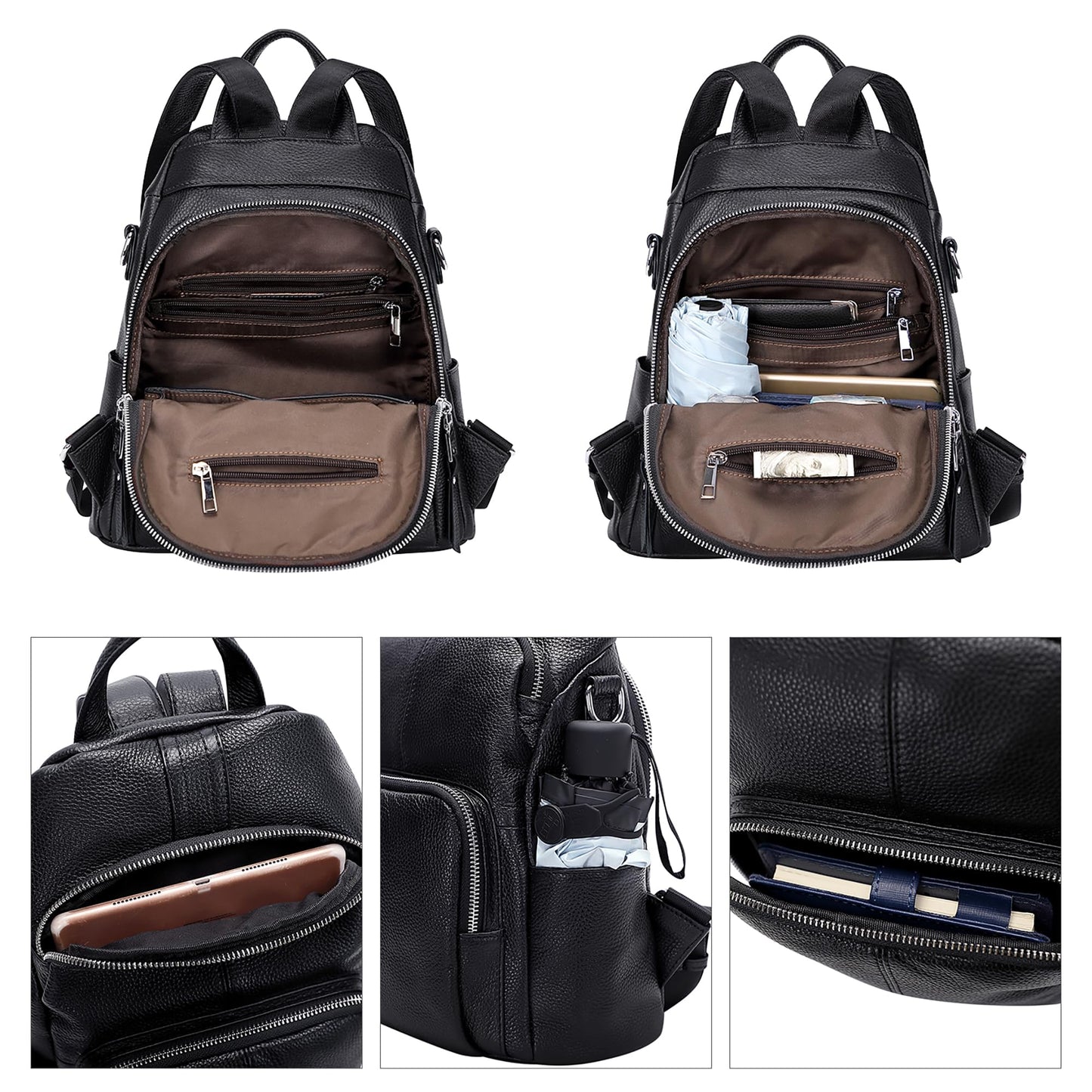 ALTOSY Soft Leather Backpack Purse For Women -theft Backpacks Versatile Shoulder Bag(S81 Black)