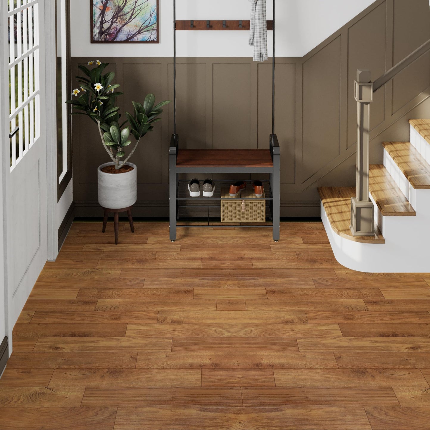 Oxdigi Vinyl Flooring Roll 53 sq.ft | 3'4"W x 16'5"L, PVC Leather-Like Linoleum Floor Covering, Waterproof Durable Heavy Vinyl, Easy to Install with Tape, Removable- No Adhesive Backing, Natural Oak