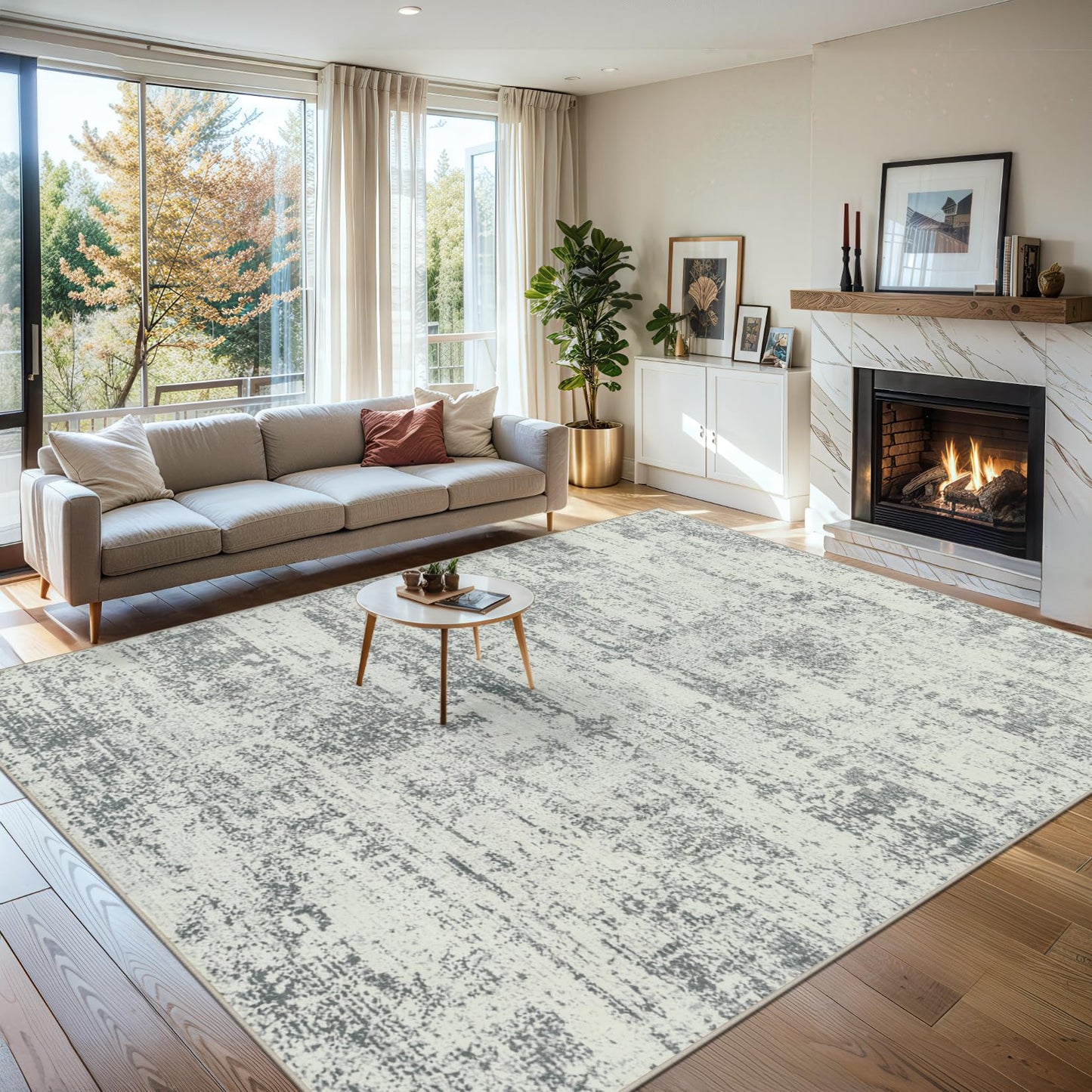 Area Rugs 9x12 Living Room - Washable Rug Modern Abstract Soft Large Neutral Non-Slip Carpet Indoor Floor Stain Resistant Thin Carpets for Bedroom Dining Room Farmhouse Nursery Home Office Grey