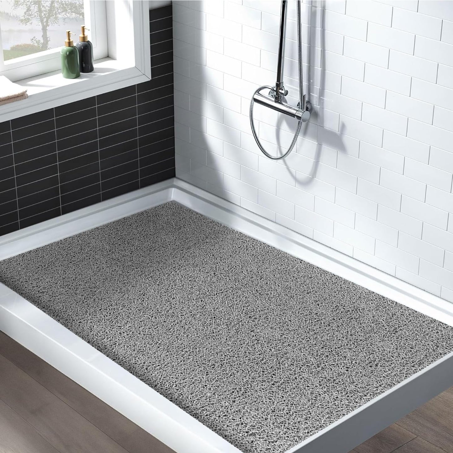 Shower Mat Non Slip: 35.4 x 23.6 Inch Extra Large Shower Mats for Inside Shower with Drain Hole - Soft PVC Loofah Anti Slip Shower Stall Mat for Walk-in Shower and Bathroom, Quick Drying