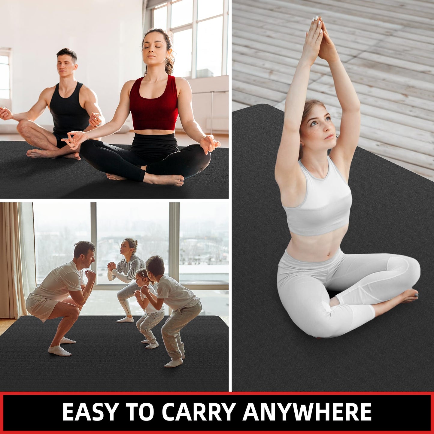 GymCope Extra Large Yoga Mat โ 72"x48" or 78"x57", Non-Slip TPE Exercise Mat for Women & Men, Available in 1/4" to 1/2" Thickness, for Home Gym, Yoga, Pilates & Barefoot Workouts, with Towel, Straps & Carry Bag