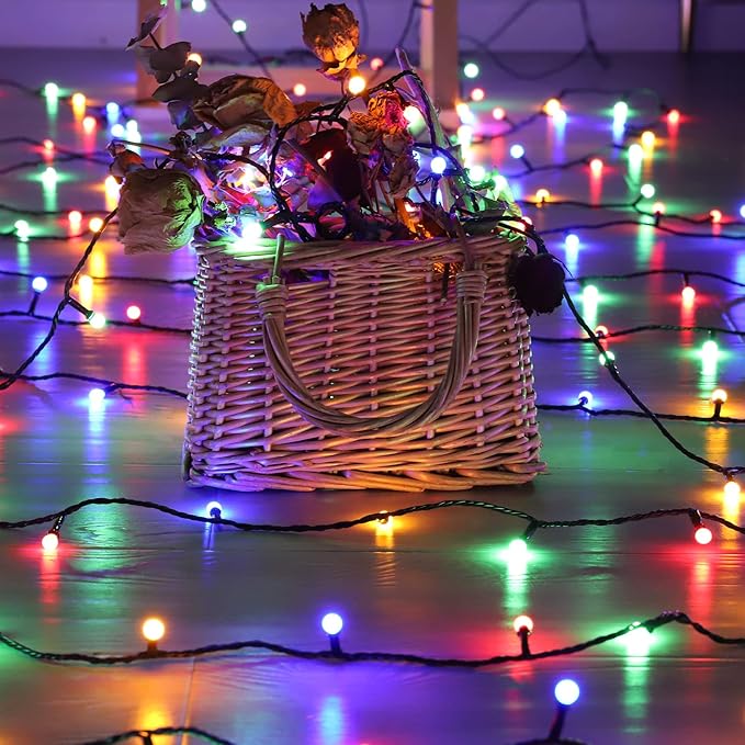 LED Christmas Lights Outdoor,300LED 105Ft 8 Modes Plug-in Connectable Waterproof Globe String Lights for Outdoor & Indoor Decorations (Multi-Colored)
