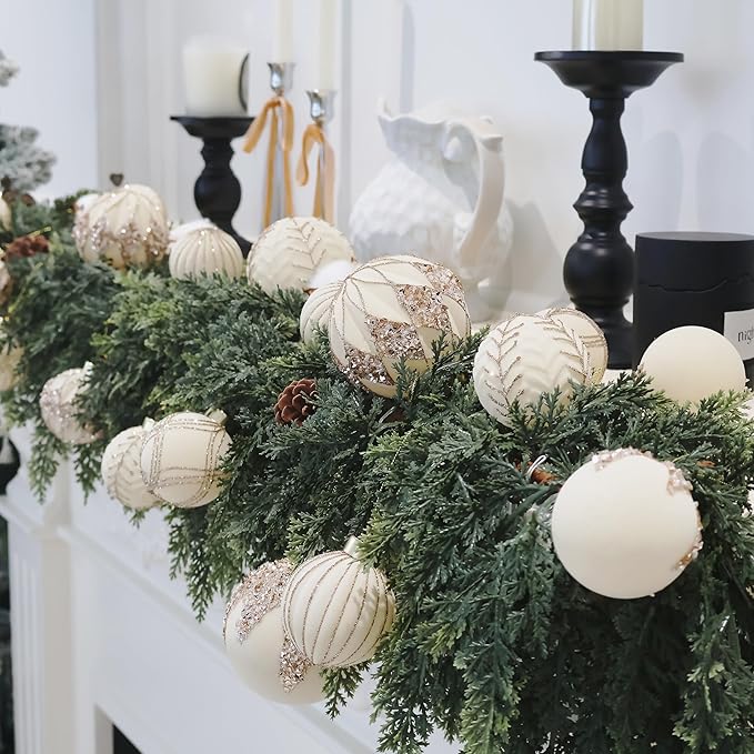 20PCS Velvet Ornaments for Christmas Tree, 2.36INCH Glitter Flocked Christmas Ornaments Decorations Balls Set Decor