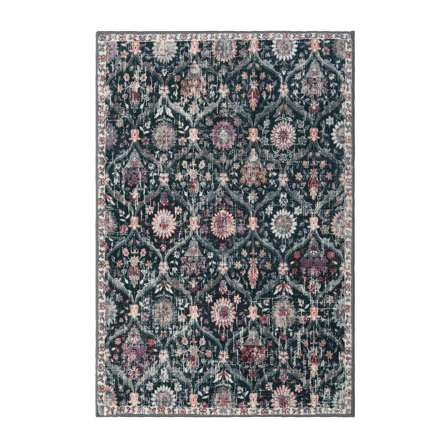 Lahome Moroccan Trellis Washable Rug, 2x3 Entryway Rugs for Kitchen Bathroom, Non-Slip Indoor Door Mat Ultra-Thin, Small Oriental Throw Carpet for Bedroom Entry Elise, Black/Multi
