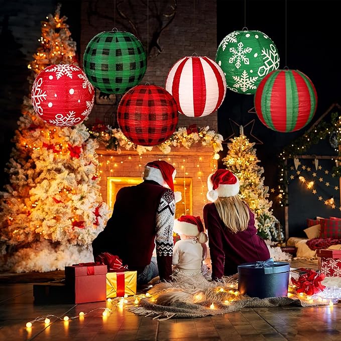 Bencailor 12 Pcs Christmas Hanging Paper Lanterns Set Decorative Christmas Party Lanterns Round Hanging Lamps for Xmas Home Decoration Supplies Props Graduation Holiday Decor(Snowflake, 12 Inch)