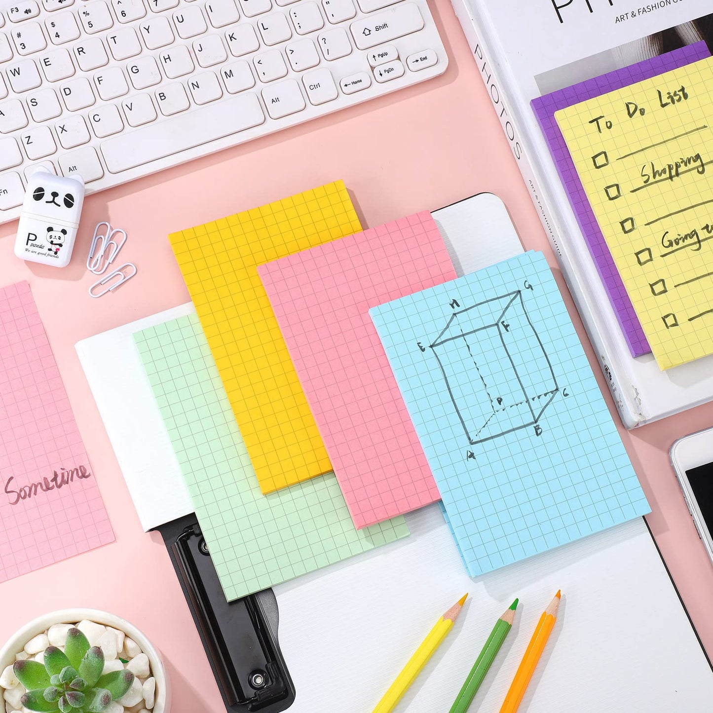 12 Pads Grid Paper Sticky Notes Writing Notepad 4 x 6 Inch Grid Lines Sticky Notes Graph Paper with Black Lines Notepad Memo for Office Home, 50 Sheet Each(Mixed Color)