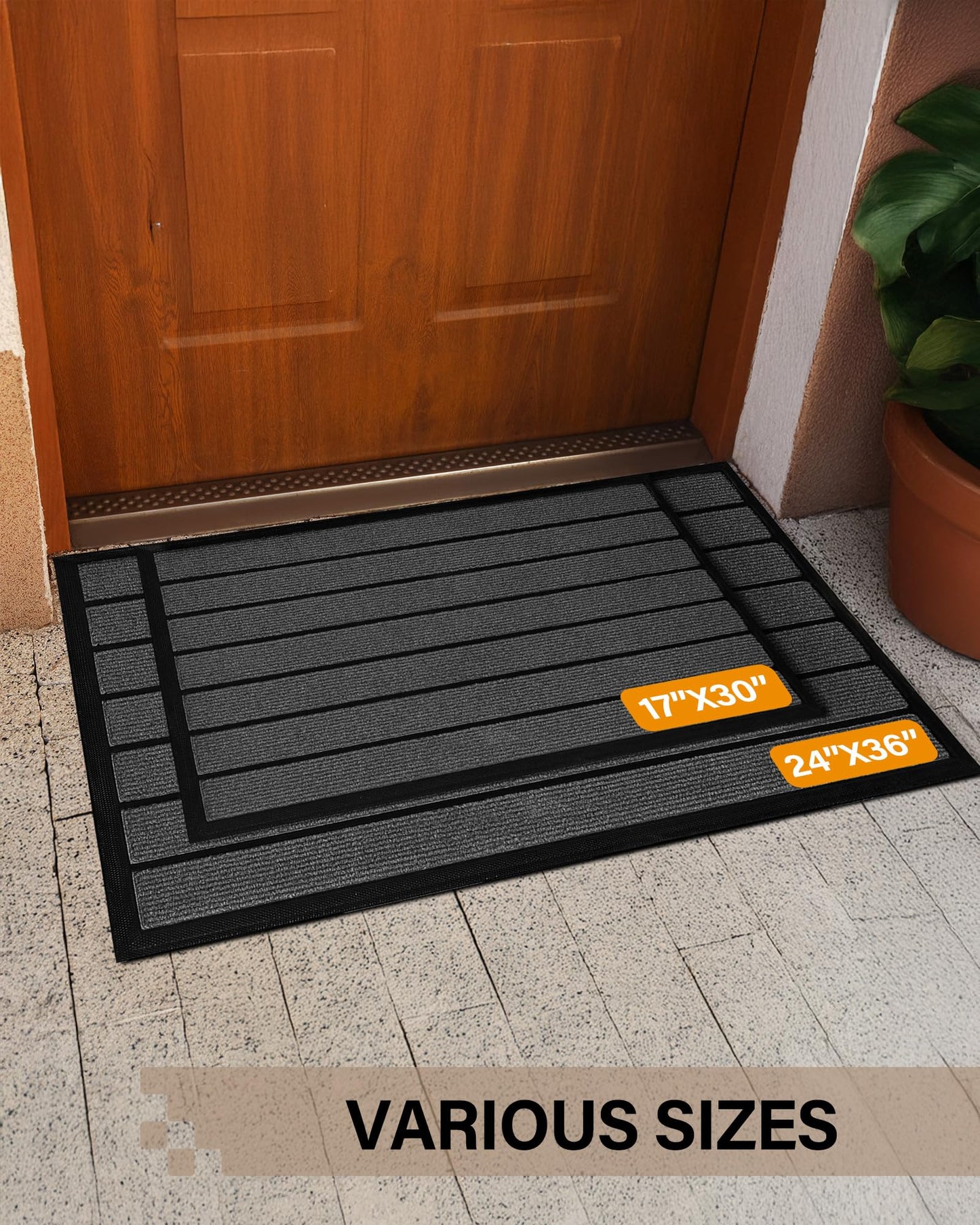 Front Door Mat for Outdoor Entrance: All Weather Non-Slip Welcome Mat for Indoor Entryway, Patio, Garage, Porch - Thin Absorbent Dirt Trapper Doormat - Weatherproof, Easy to Clean - 30" x 17", Gray