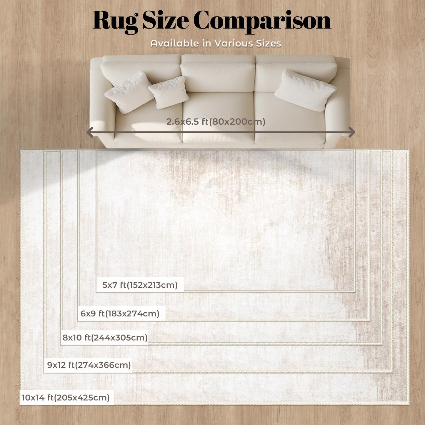 Area Rugs 8x10 Living Room: Washable Rug Modern Abstract Large Rugs Soft Non Slip Neutral Rug Stain Resistant Indoor Carpet for Bedroom Kitchen Dining Room Table Nursery Home Office Rugs(Beige,8'x10')