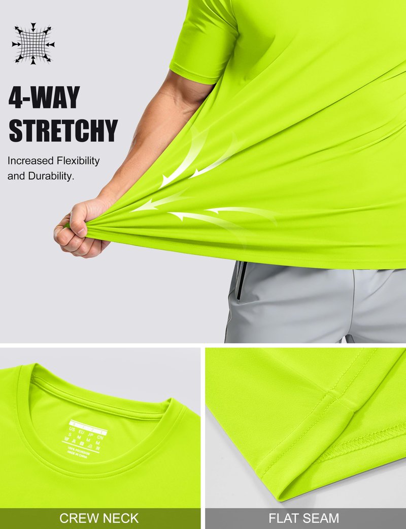 Short Sleeve Shirts for Men Sun Protection T-Shirts UPF 50+ Ultra Breathable Shirts Moisture Wicking Baselayer Casual Shirts Fluorescent Green