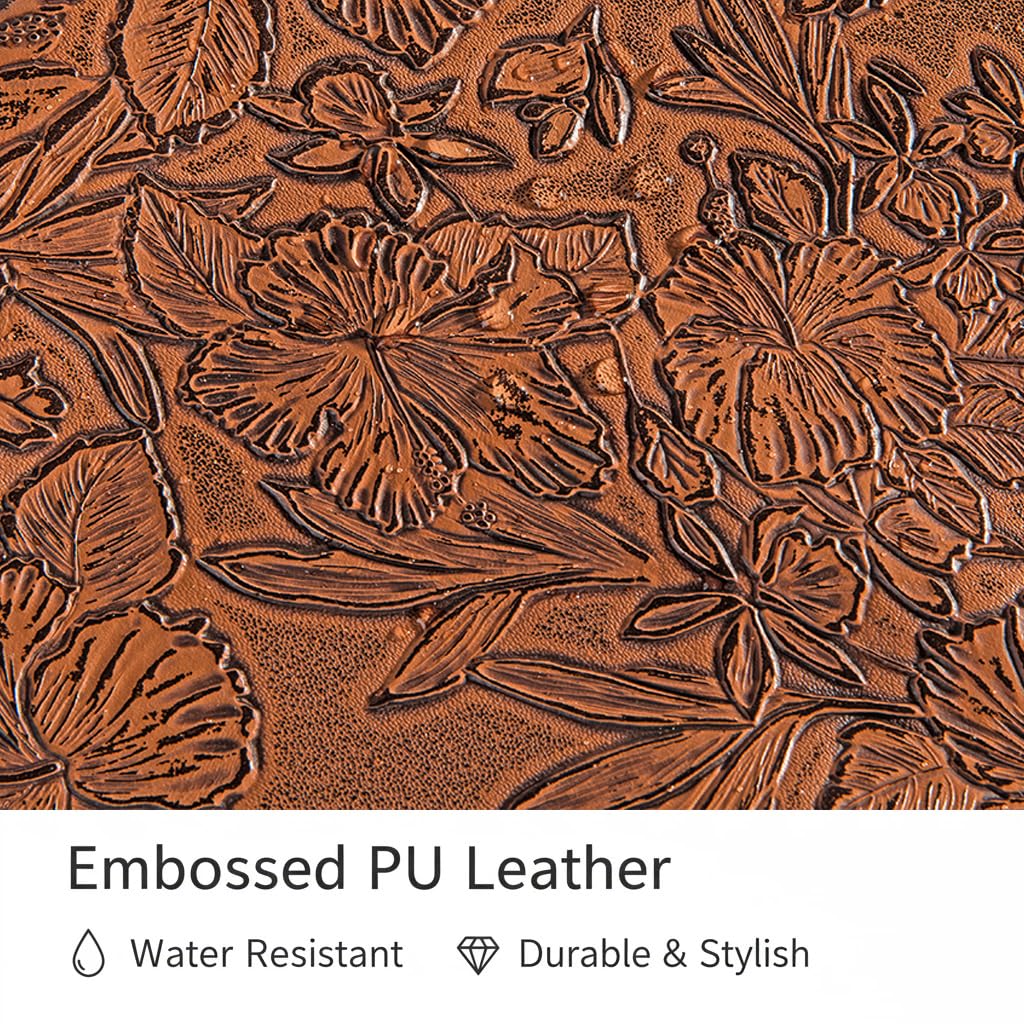 Kinmac Embossed PU Leather 360° Heavy Duty Protective Laptop Sleeve with Poacket (Coffee Flower, 15 inch-15.6 inch)
