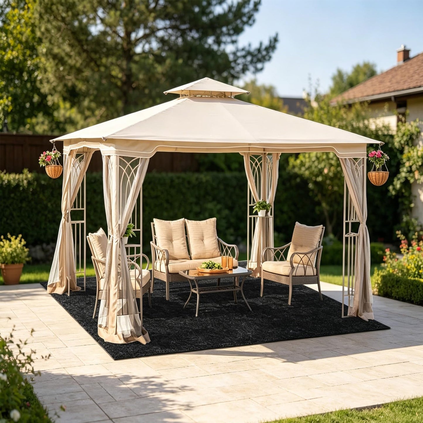 HFYZZ 13x13 ft Outdoor Gazebo Mat, Waterproof Thickened Outdoor Patio Gazebo Tent Rugs Foldable Floor Blanket for Gazebo Picnic Hiking Lawn Outdoor Supplies Garden
