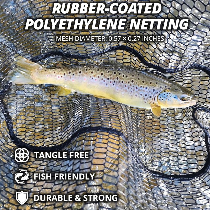 Collapsible Fishing Net - Floating Landing Net with Rubber Coated Polyethylene for Bass & Trout | Ideal for Kayak & Boat Fishing