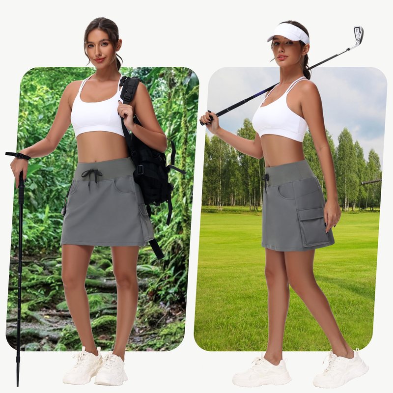MIVEI Women's 16" Hiking Cargo Skort Skirt - High Waisted Golf Dressy Casual Workout Sport Skirt with Liner Quick Dry UPF50 Dark Gray