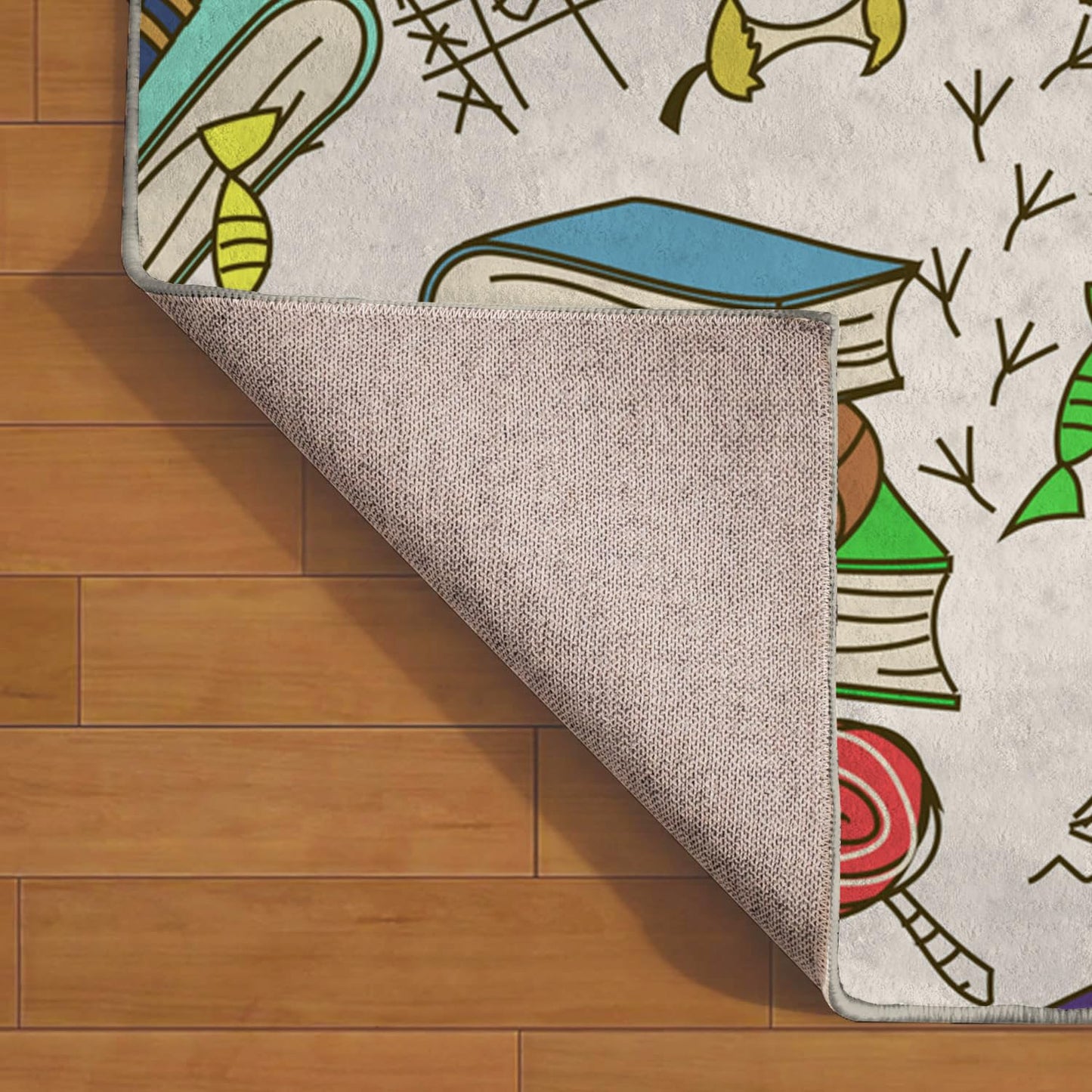 LOKMU Non-Slip Area Rugs Library Comic Doodle of Books Reading Home Decor Rugs Carpet for Classroom Living Room Bedroom Dining Kindergarten Room 5'x7'