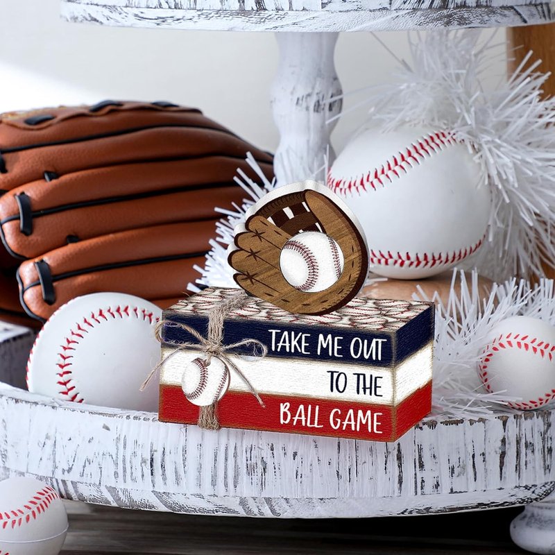 Baseball Decorations - 5 Pcs Mini Wooden Centerpieces for Farmhouse Tiered Tray | Sport Party Decor 2026