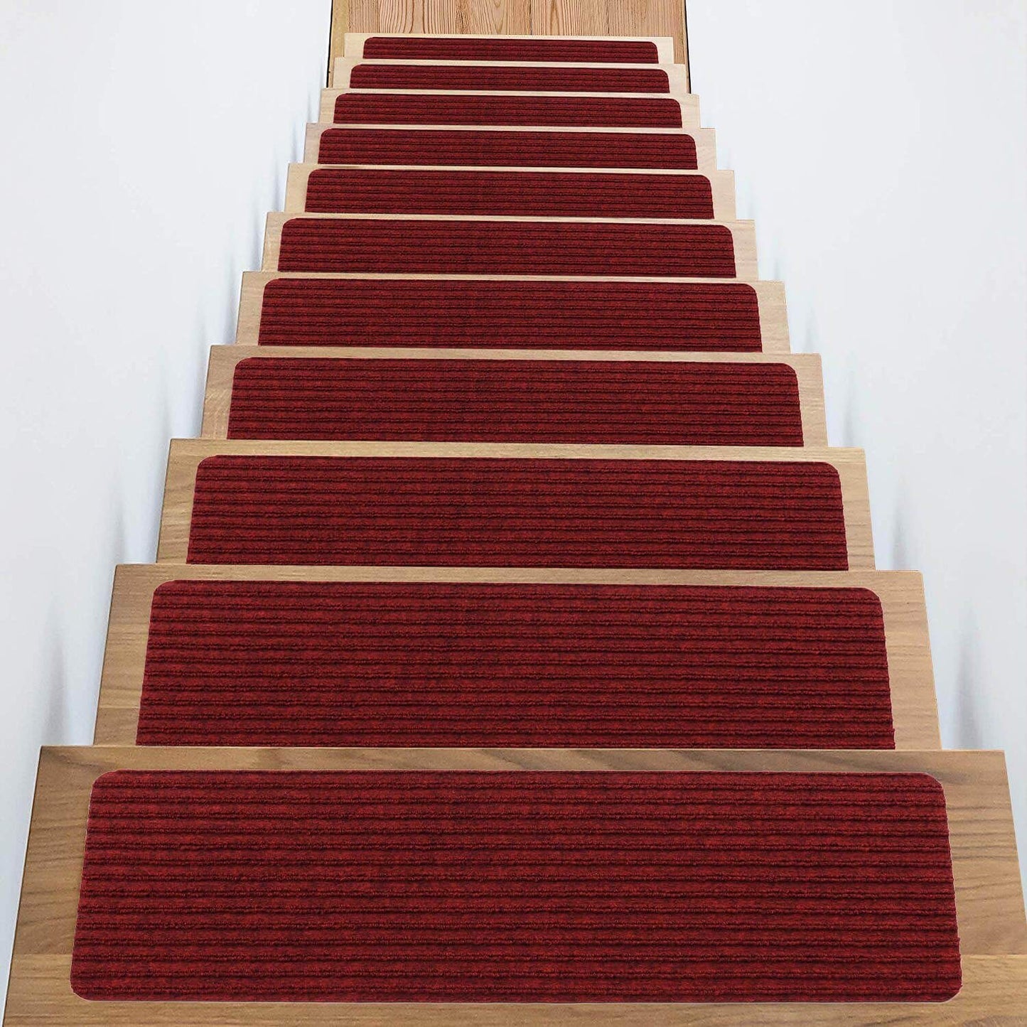 Antdle Carpet Stair Treads for Wooden Steps Non-Slip Indoor 16pcs 8x30inch Safety Rug Slip Resistant Indoor Runner for Kids Elders and Pets with Reusable Adhesive,Dark Red