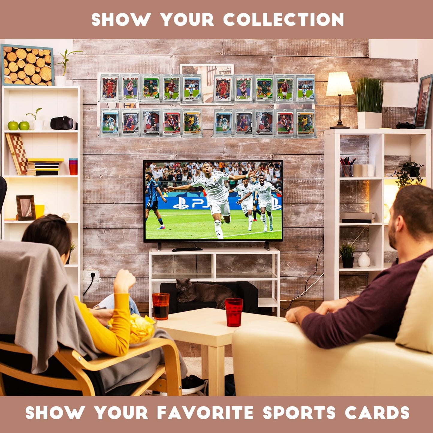 6 Pack Sport Card Display Shelf for Wall - Hold Up to 30 Trading Cards, Acrylic Sport Card Display Rack for PSA SGC BGS Graded Trading Slabs