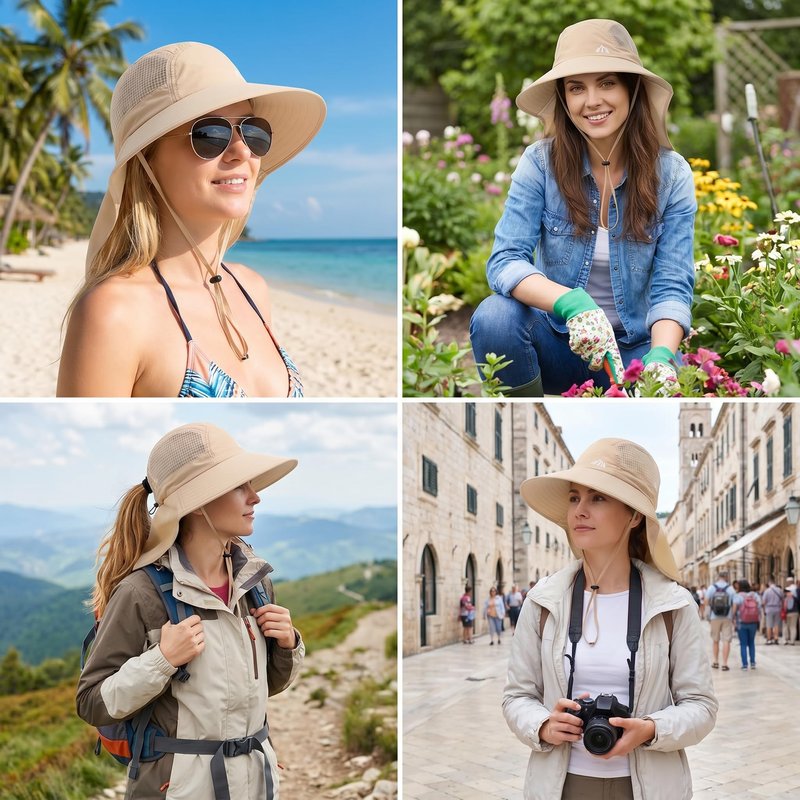Womens UV Sun Protection Fishing Hat Foldable Waterproof Hiking Hat Women Neck Flap Wide Brim Gardening Hat with Ponytail Hole for Women Pink